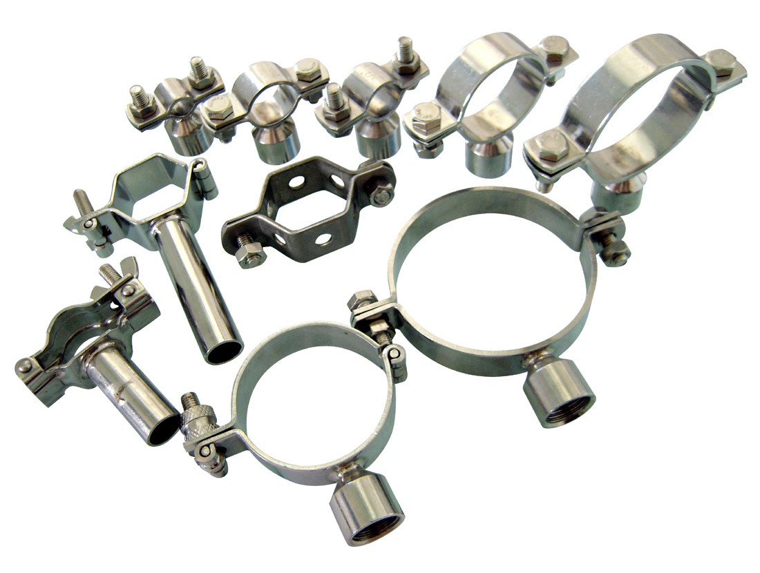 Sanitary Stainless steel SS304 SS316L pipe support pipe clamps with shaft pipe holders pipe clips tubing hanger